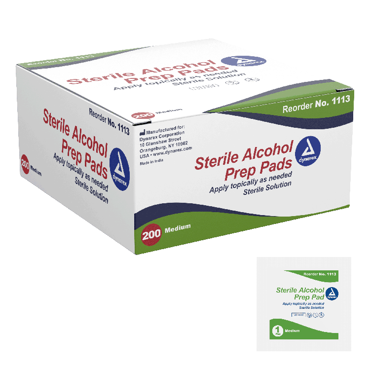 Preps Pads Alcohol Prep Pad Dynarex® 70% Strength Isopropyl Alcohol Individual Packet Medium Sterile (200/BX 10BX/CS) by Dynarex Corporation  ID 1113